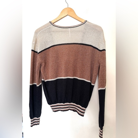Free People Sweater - Sz Medium - Deep V-Neck - Color Block - Gold Dust - Picture 6 of 8